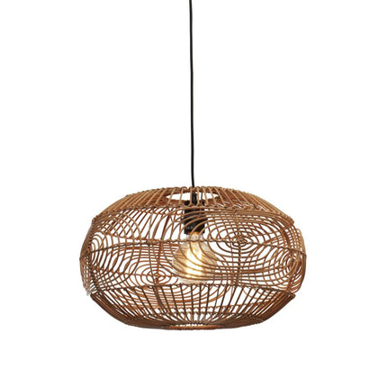 Pendant light Madeira in natural braided rattan shape disc, cable black, product shot white background