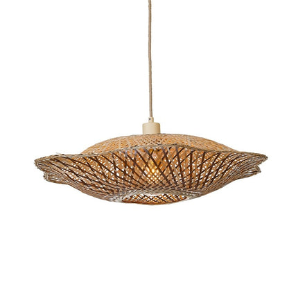 Suspension Madura en bambou tressé naturel et brun, câble textile beige, fond blanc