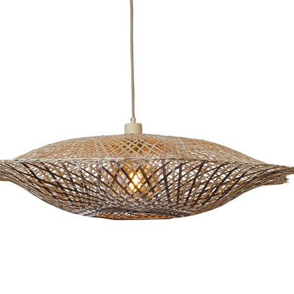 Suspension Madura en bambou tressé naturel et brun sur fond blanc, câble textile beige