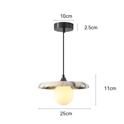 Schéma des dimensions de la suspension: abat-jour Ø 25 cm, hauteur 11 cm, platine Ø 10 cm