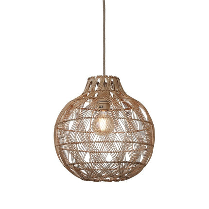 Packshot de la suspension Mendoza en bambou tressé naturel avec ampoule E27 sur fond blanc