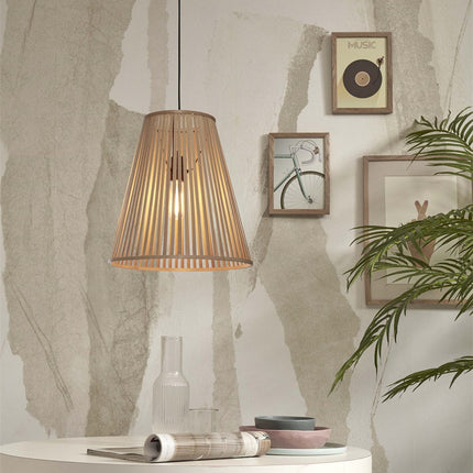 Pendant light Merapi in natural bamboo, shape conical flared, shown on a neutral background