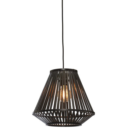 Suspension Merapi en bambou tressé noir forme diamant sur fond blanc, câble textile noir