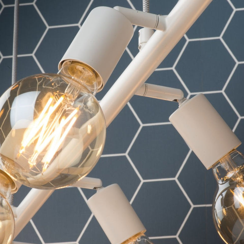 Dimensions Suspension Miami Blanche Rampe 8 Lumières Fer 105 cm