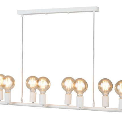 Suspension Miami blanche, rampe en fer suspendue par câble textile gris et blanc