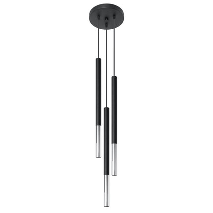 Suspension Mozaica 3 tubes en acier noir mat et chrome sur fond clair