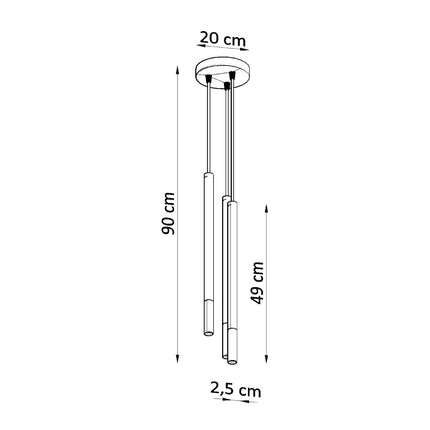 Schéma des dimensions de la suspension Mozaica, hauteur 90 cm et platine 20 cm