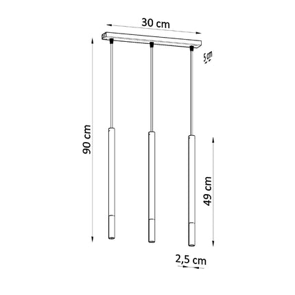 Schéma des dimensions de la suspension Mozaica, platine 30 cm et tubes 49 cm