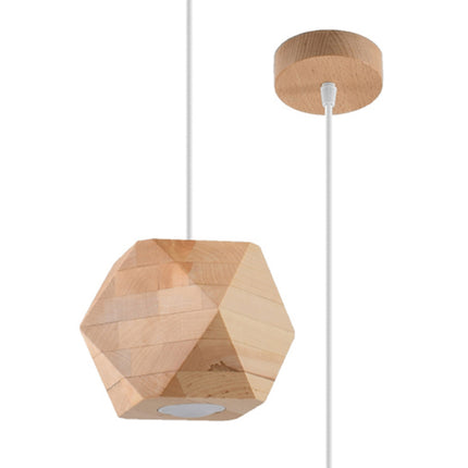 Suspension Multi-Facettes en bois naturel, forme géométrique facettée, vue packshot fond blanc