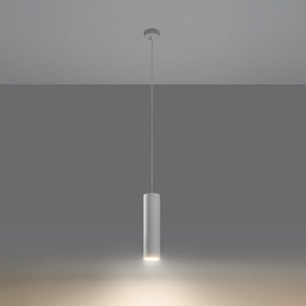 Suspension Nancy en céramique blanche allumée, faisceau lumineux chaud vers le sol