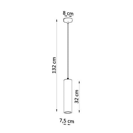 Schéma de cotes de la suspension Nancy, tube 7,5 x 32 cm et hauteur 132 cm