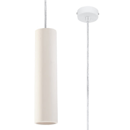 Suspension Nancy, tube en céramique blanche mate suspendu à un cordon transparent