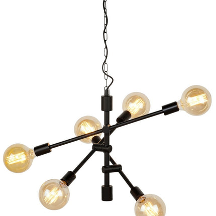 Suspension Nashville 3 bras en fer noir, six ampoules E27 filament, packshot fond blanc