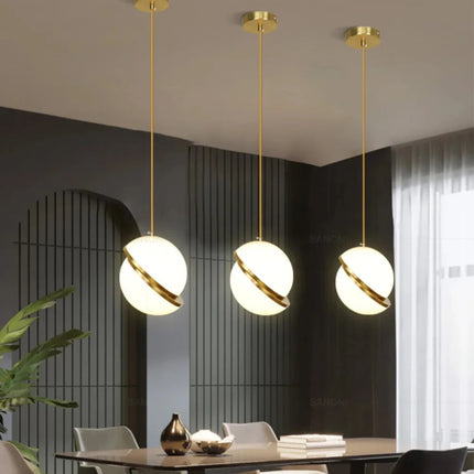 Suspension nordique double demi-sphère LED en lumière blanc chaud