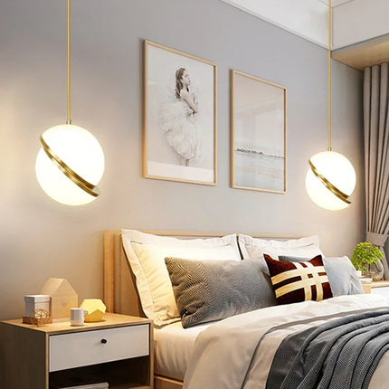 Suspension nordique double demi-sphère LED à l'intérieur cuivre doré