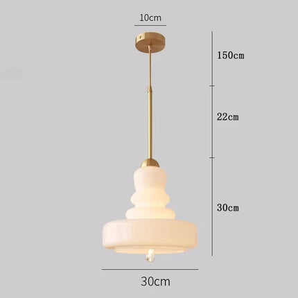 Schéma de cotes de la suspension blanche en verre soufflé, diamètre 30 cm et câble 150 cm