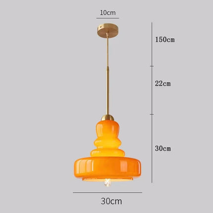 Schéma de cotes de la suspension orange en verre soufflé: diamètre 30 cm et câble 150 cm
