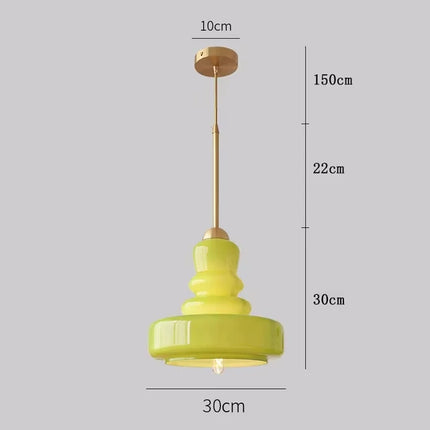 Schéma de dimensions de la suspension verte: abat-jour 30 cm, tige 22 cm, platine 10 cm