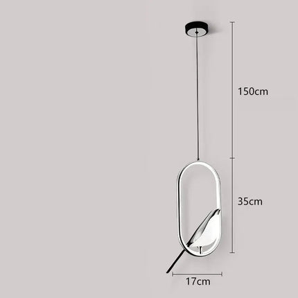 Schéma des dimensions du modèle ovale, hauteur 35 cm, largeur 17 cm et cordon suspendu de 150 cm