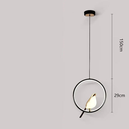 Schéma des dimensions du modèle rond à anneau noir, diamètre 29 cm et cordon suspendu de 150 cm