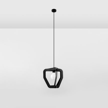 Suspension Origami en acier noir, cage géométrique ajourée avec ampoule apparente E27