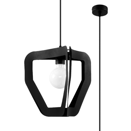 Suspension Origami en acier noir avec son soffite, packshot du luminaire sur fond clair