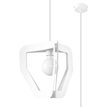 Suspension Origami en métal blanc ajouré au design graphique, ampoule E27 apparente
