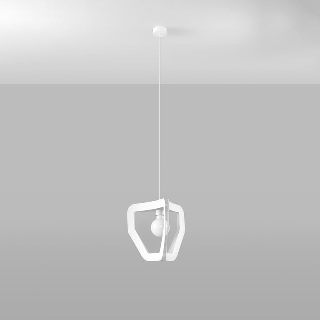 Suspension Origami blanche vue avec son câble, abat-jour métal ajouré et culot E27