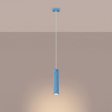 Suspension Oslo 1 cylindre bleu azur, lumière allumée