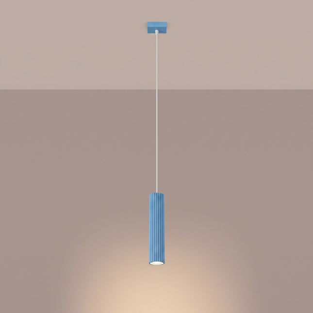 Suspension Oslo 1 cylindre bleu azur, lumière allumée
