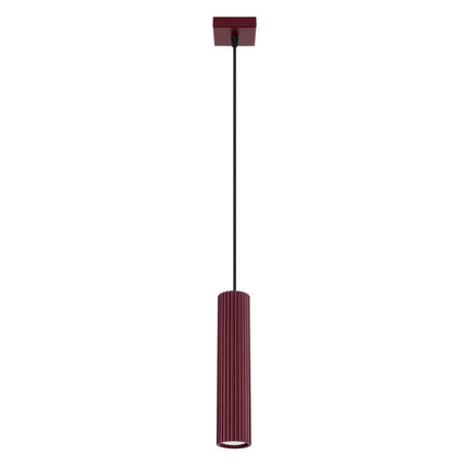 Suspension Oslo 1 Cylindre en Aluminium Cannelé Bordeaux, packshot sur fond blanc