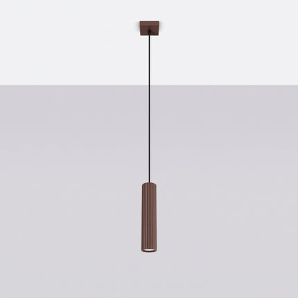 Suspension Oslo 1 Cylindre en Aluminium Cannelé Brun Chocolat, vue en situation