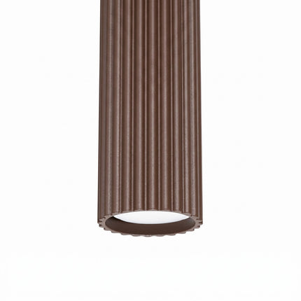 Suspension Oslo 1 Cylindre en Aluminium Cannelé Brun Chocolat, packshot de trois quarts