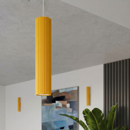 Suspension Oslo 1 Cylindre en Aluminium Cannelé Jaune Ambré, mise en situation 3