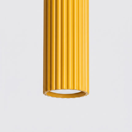 Suspension Oslo 1 Cylindre en Aluminium Cannelé Jaune Ambré, vue de détail