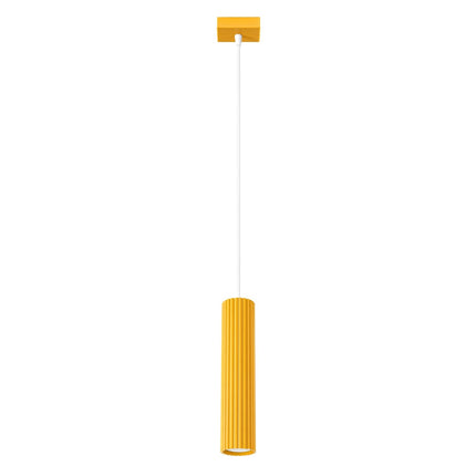 Suspension Oslo 1 Cylindre en Aluminium Cannelé Jaune Ambré, packshot sur fond blanc