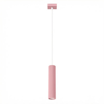 Suspension Oslo 1 Cylindre en Aluminium Cannelé Rose Poudré, packshot sur fond blanc