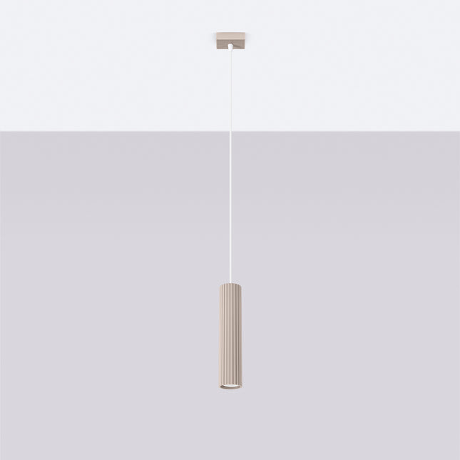 Suspension Oslo 1 Cylindre en Aluminium Cannelé Taupe, vue en situation