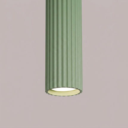 Suspension Oslo 1 Cylindre en Aluminium Cannelé Vert Sauge, vue de détail