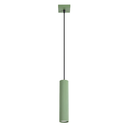 Suspension Oslo 1 Cylindre en Aluminium Cannelé Vert Sauge, packshot sur fond blanc