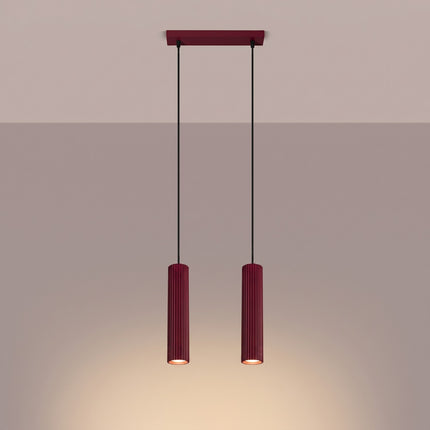 Suspension Oslo 2 cylindres en ligne bordeaux, lumière allumée