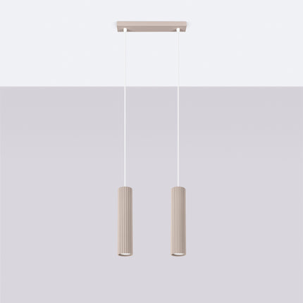 Suspension Oslo 2 Cylindres en Ligne en Aluminium Cannelé Taupe, vue en situation