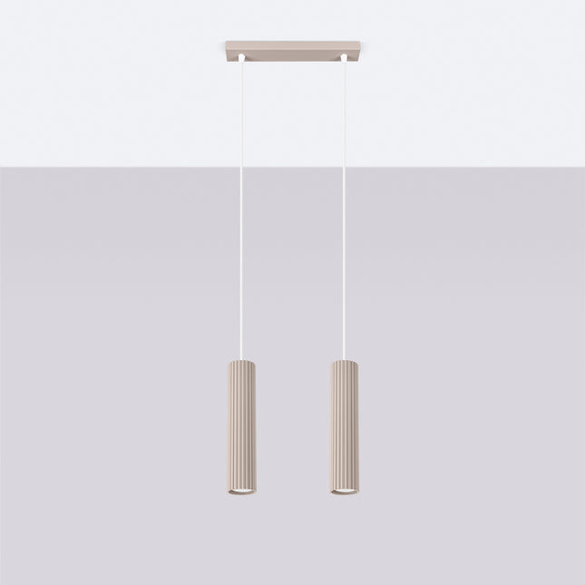 Suspension Oslo 2 Cylindres en Ligne en Aluminium Cannelé Taupe, vue en situation