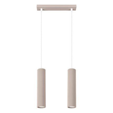 Suspension Oslo 2 Cylindres en Ligne en Aluminium Cannelé Taupe, packshot sur fond blanc
