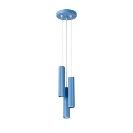 Suspension Oslo 3 cylindres en cascade bleu ciel, packshot sur fond blanc