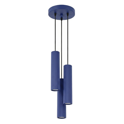 Suspension Oslo 3 cylindres en cascade bleu outremer, packshot sur fond blanc