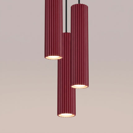 Suspension Oslo 3 cylindres en cascade bordeaux, packshot de trois quarts