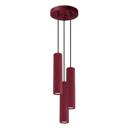 Suspension Oslo 3 cylindres en cascade bordeaux, packshot sur fond blanc