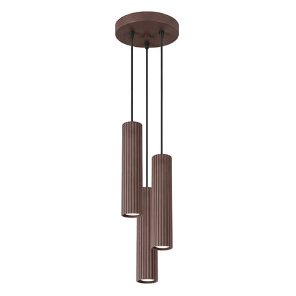 Suspension Oslo 3 cylindres en cascade brun chocolat, packshot sur fond blanc