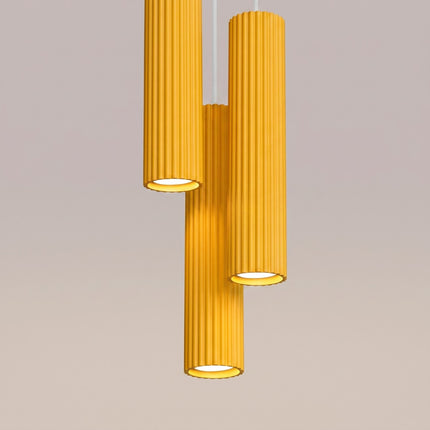 Suspension Oslo 3 cylindres en cascade jaune ambré, vue de détail